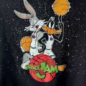Vintage Inspired Retro Space Jam Black Hoodie with Bugs Bunny  Daffy Duck Sz Sm